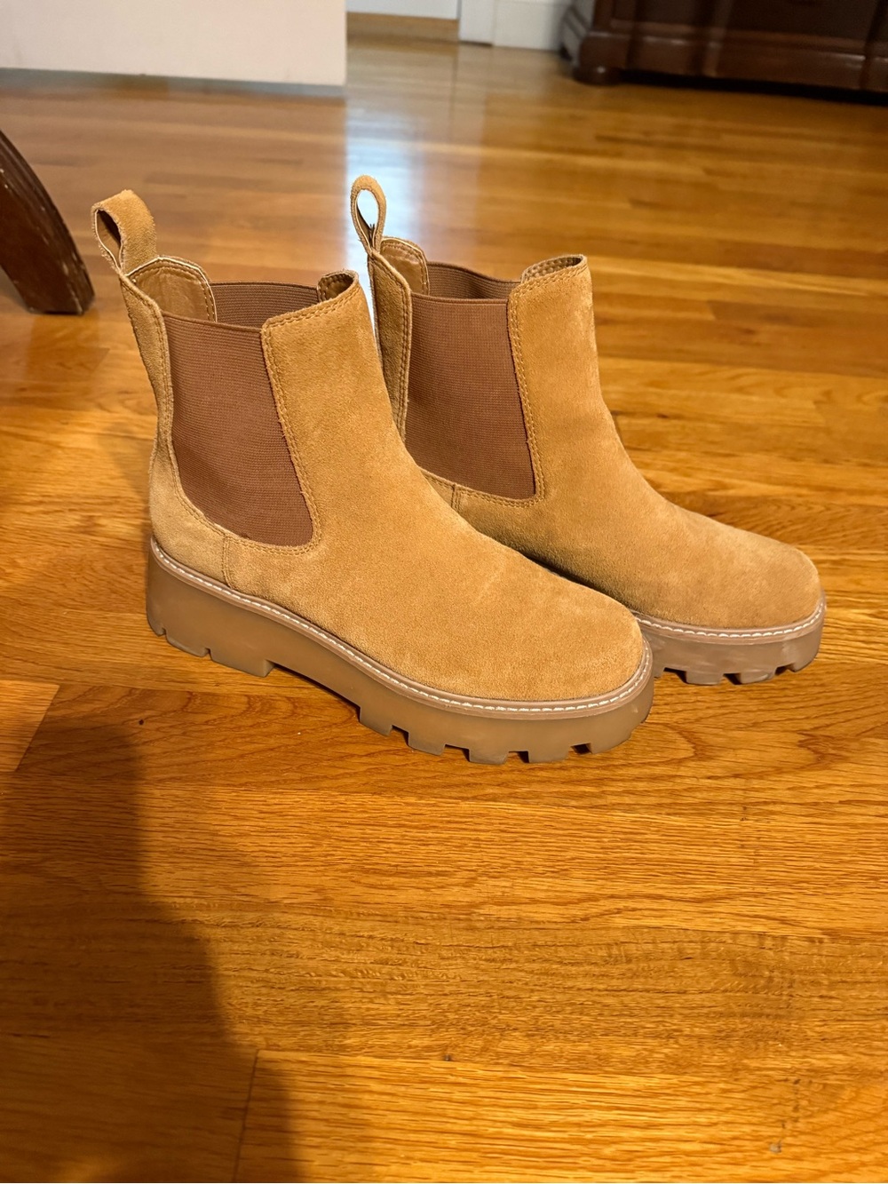 Dolce Vita Tan Suede Lug Chelsea Booties